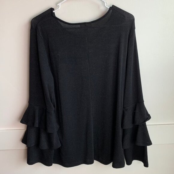 STYLE & CO Black Triple Bell Long Sleeve Blouse - Picture 2 of 5